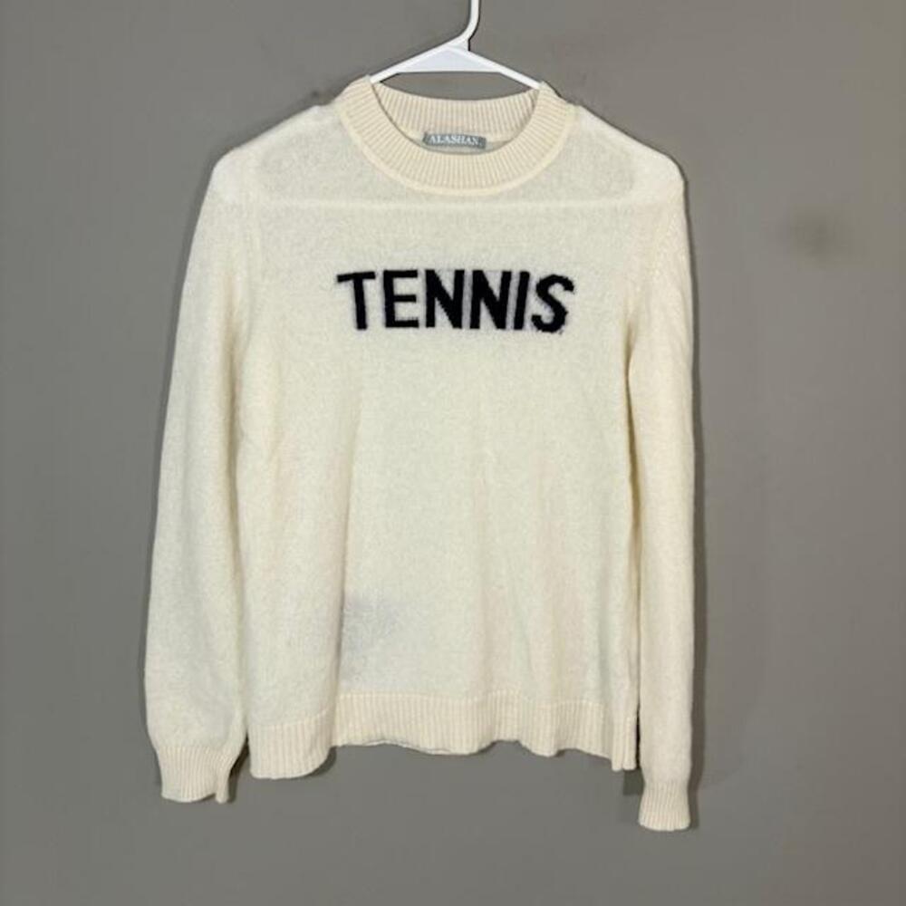 ALASHAN Sweater Womens Large White 100% Cashmere Tennis Crewneck Pullover Knit
